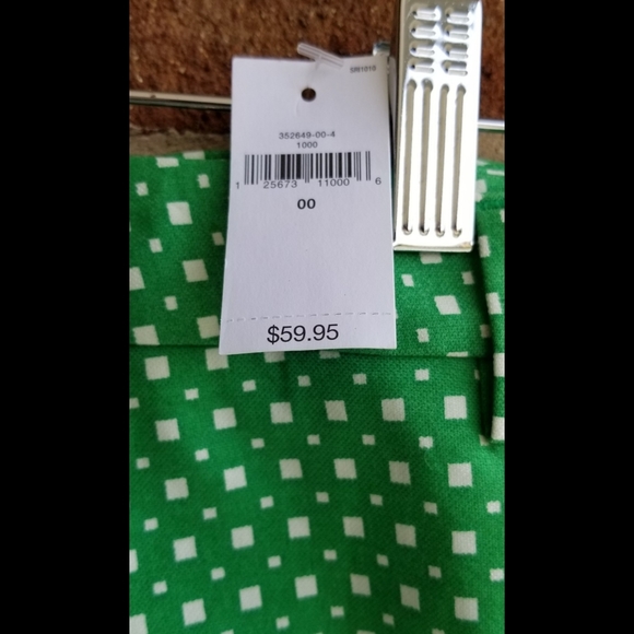 GAP Sz 00 Slim Cropped Kelly Green Square Print Pants - Picture 8 of 10